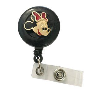 Vintage Disney Minnie Mouse Charm ID Badge Holder Lanyard Retractable Reel Gold